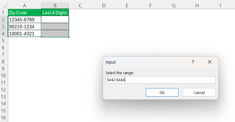 Last 4 Digits of Zip Code in Excel