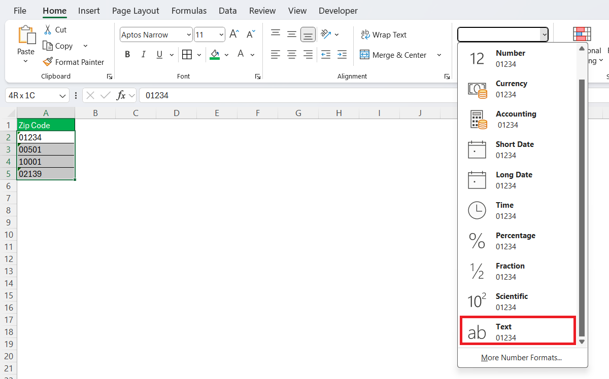Last 4 Digits of Zip Code in Excel