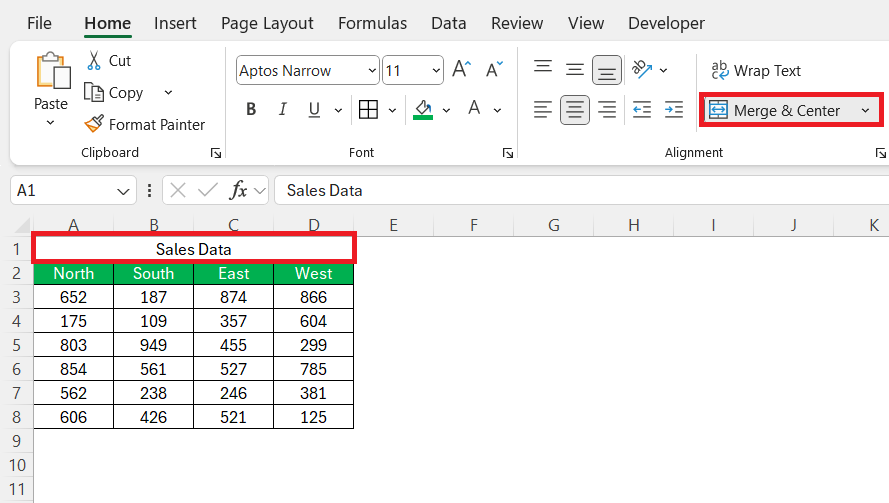 Center Text Alignment in Excel