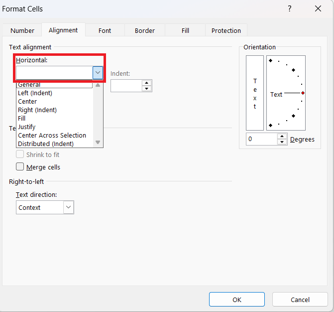 Centre Text Alignment in Excel