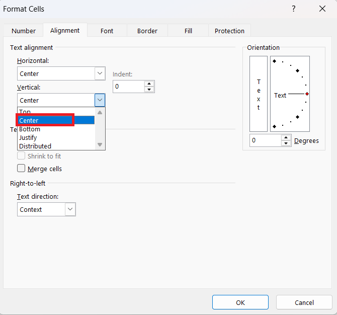 Centre Text Alignment in Excel