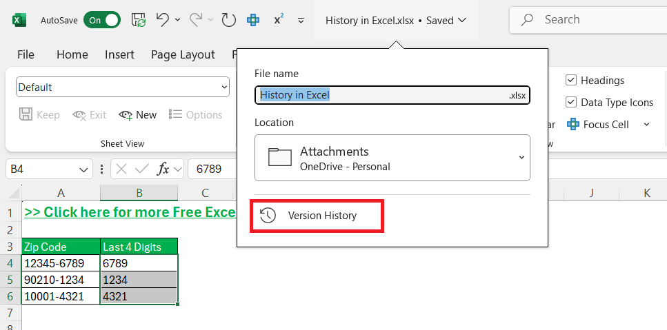 Excel History