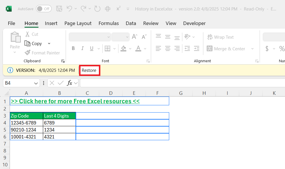 Excel History