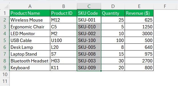 Numbers in Numerical Order in Excel