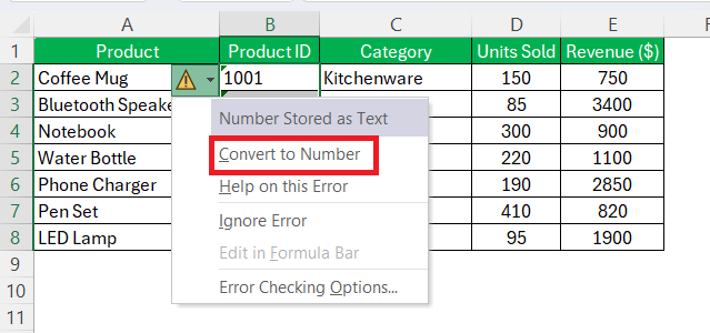 Numbers in Numerical Order in Excel