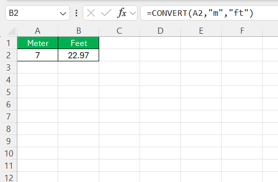 Meters to Feet in Excel