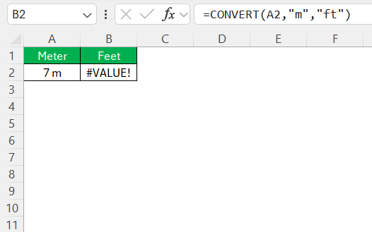 Meters to Feet in Excel