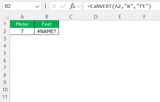 Meters to Feet in Excel