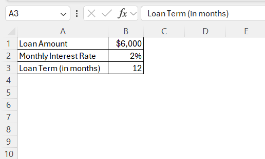 Monthly Payment Formula in Excel