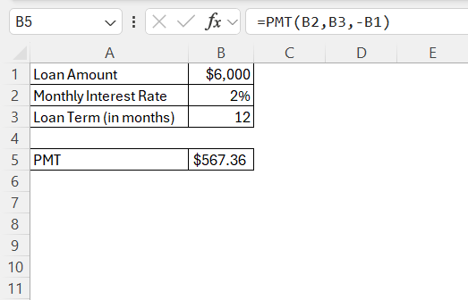 Monthly Payment Formula in Excel