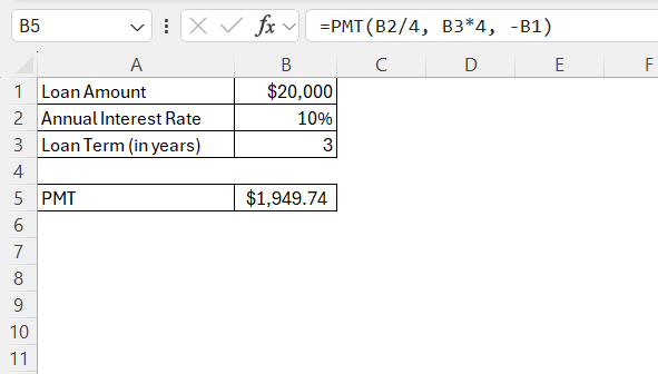 Monthly Payment Formula in Excel