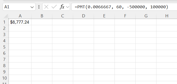 Monthly Payment Formula in Excel