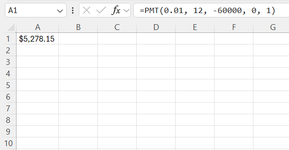 Monthly Payment Formula in Excel