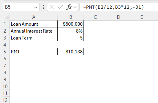 Monthly Payment Formula in Excel
