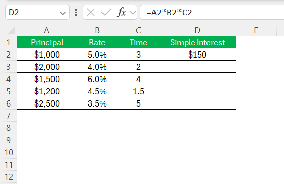 Simple Interest in Excel