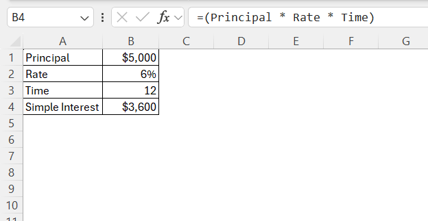 Simple Interest in Excel