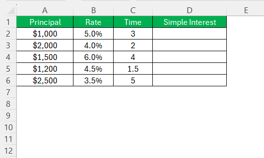 Simple Interest in Excel