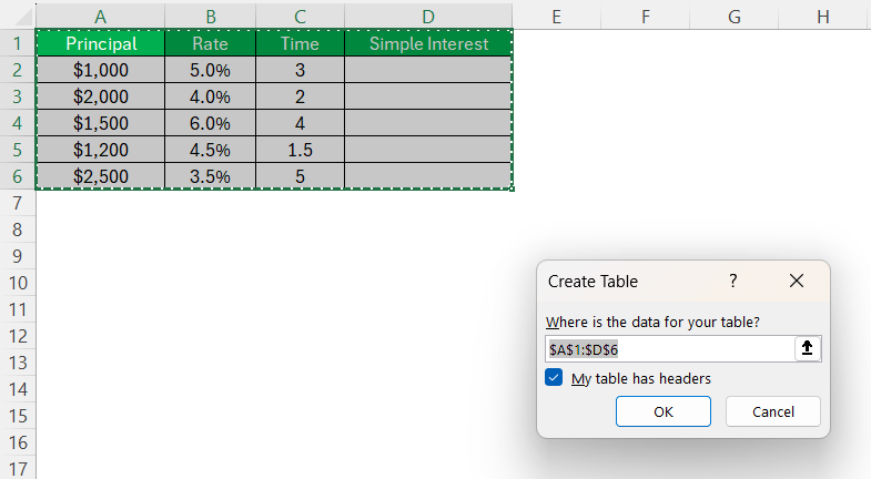 Simple Interest in Excel