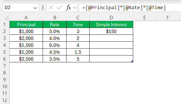 Simple Interest in Excel