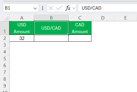 Convert USD to CAD in Excel