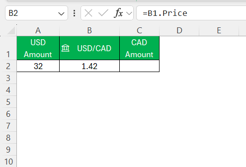 Convert USD to CAD in Excel