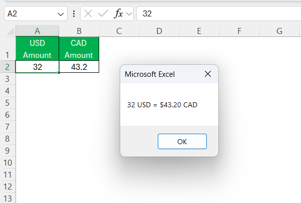 Convert USD to CAD in Excel