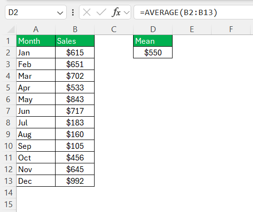 Mean Median Mode in Excel