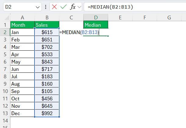 Mean Median Mode in Excel
