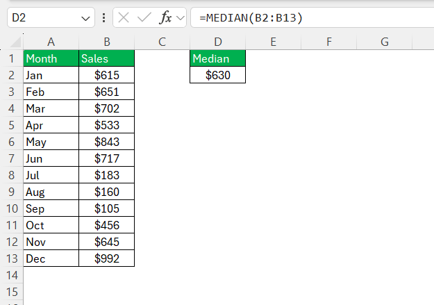 Mean Median Mode in Excel