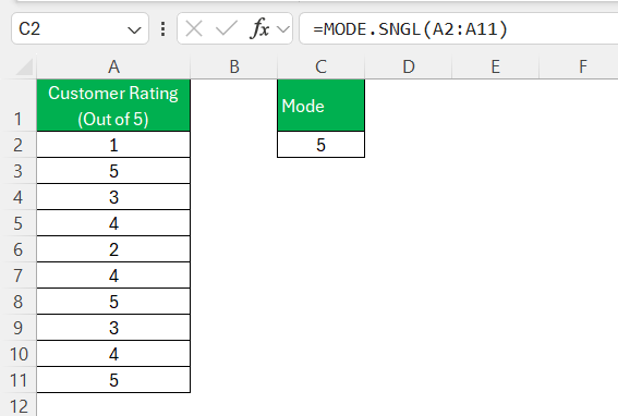 Mean Median Mode in Excel