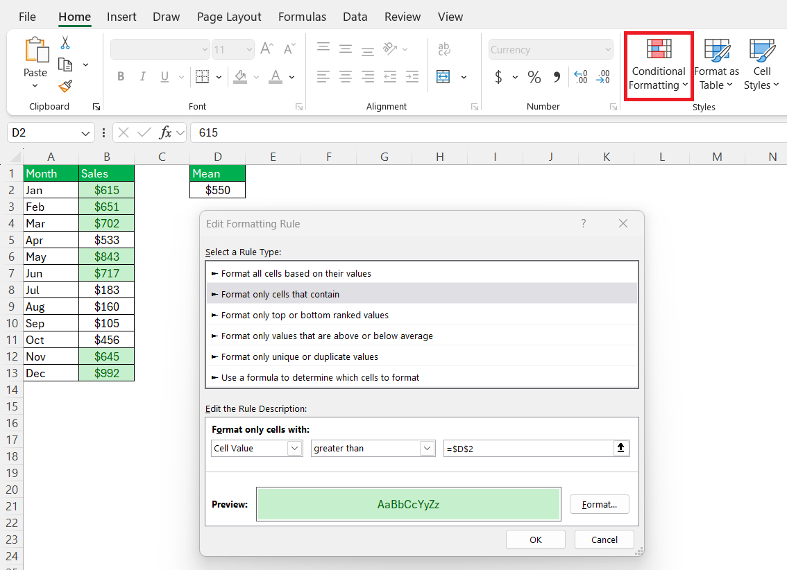 Mean Median Mode in Excel