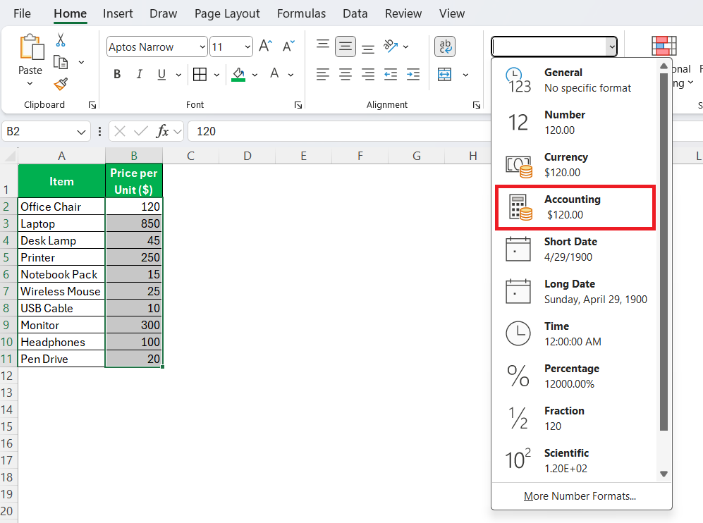 Accounting Number Format