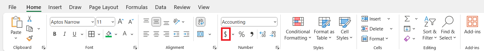 Accounting Number Format