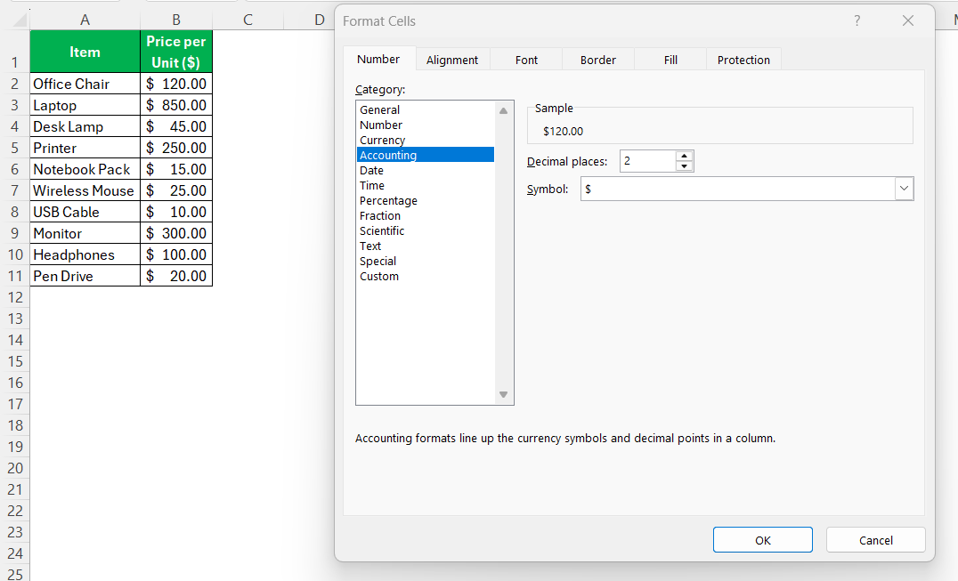 Accounting Number Format