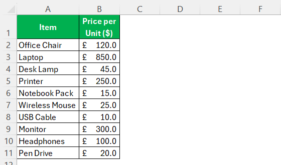 Accounting Number Format