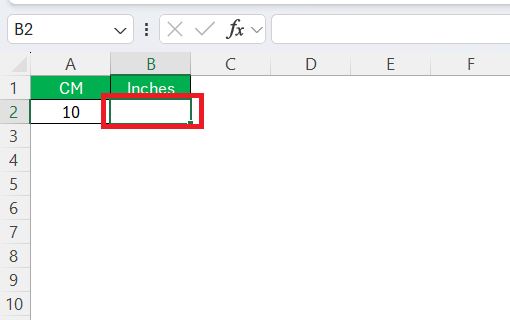 CM to Inches in Excel