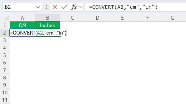 CM to Inches in Excel