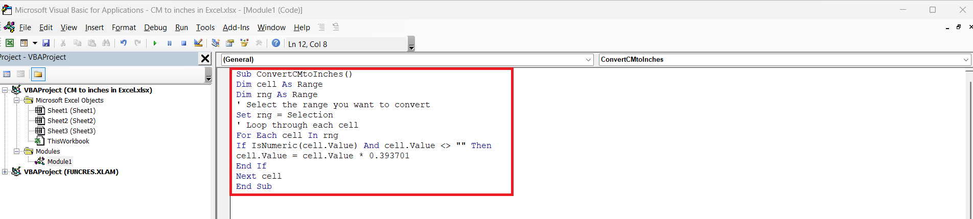 CM to Inches in Excel