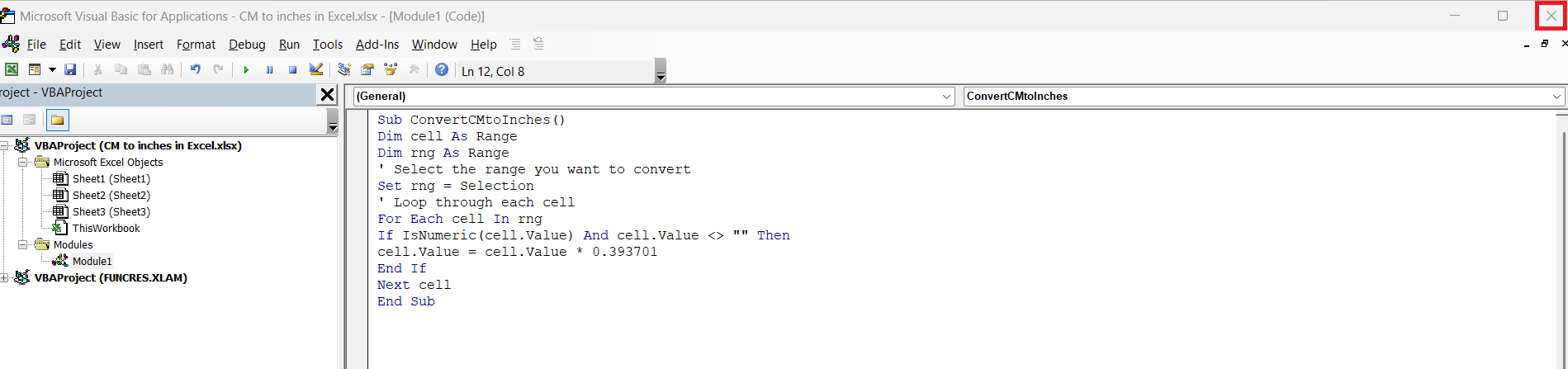CM to Inches in Excel