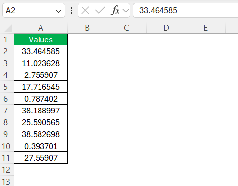 CM to Inches in Excel