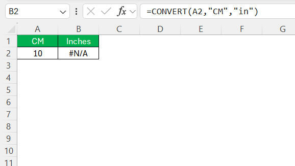 CM to Inches in Excel