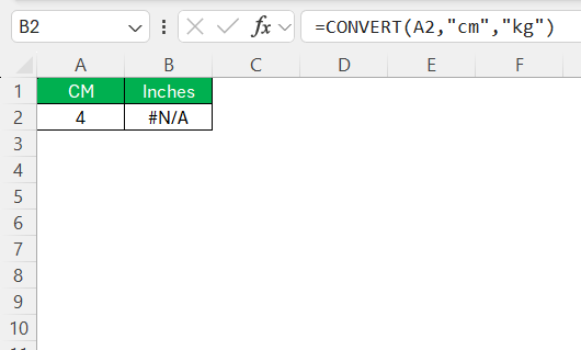 CM to Inches in Excel