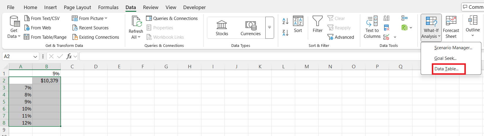 Excel Data Table Analysis