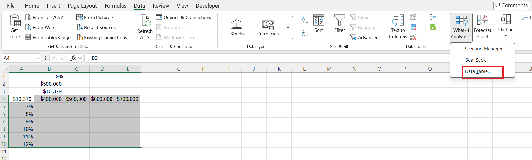 Excel Data Table Analysis