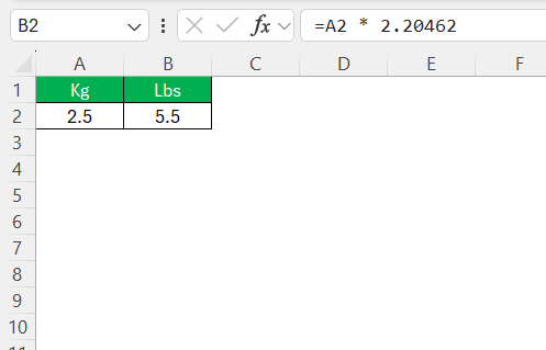 Kg to Lbs in Excel