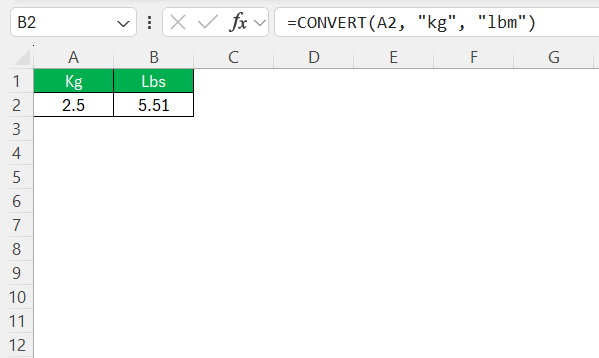 Kg to Lbs in Excel
