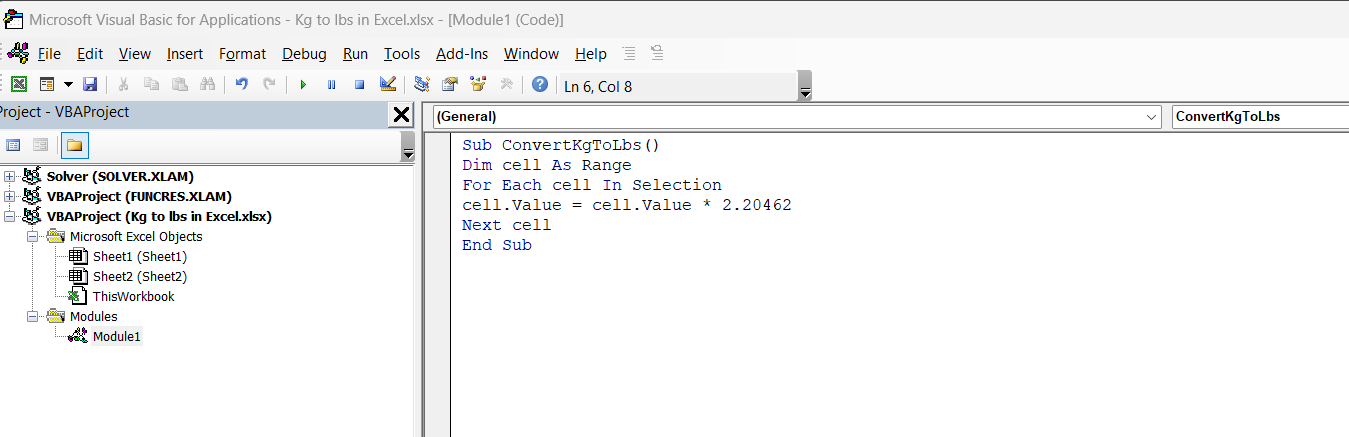 Kg to Lbs in Excel