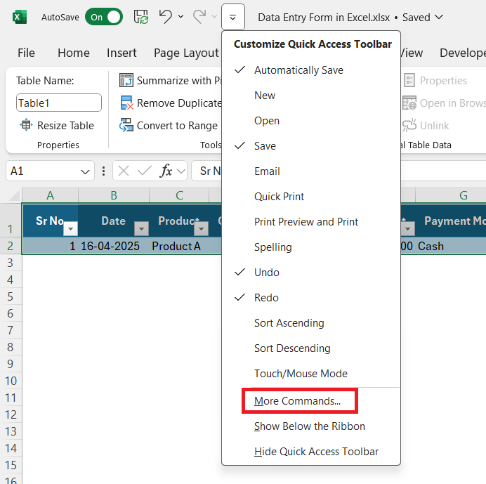 Data Entry Form