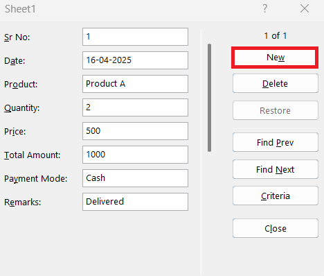 Data Entry Form in Excel