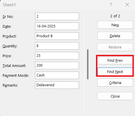 Data Entry Form in Excel